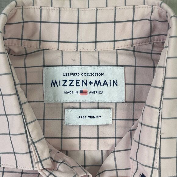 Mizzen + Main Leeward Shirt Mens Large Trim Pink White Check Golf Casual P - Picture 7 of 11